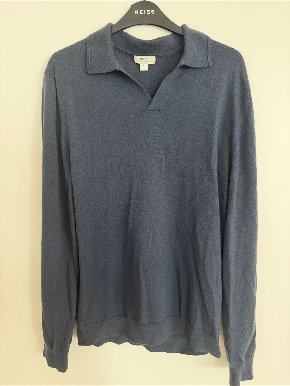 Reiss Blue Wool Collared Long Sleeve Pullover